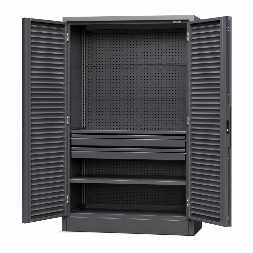 Heavy Duty Louvre Door Tool Cupboard with Perforated Back Panel 2000x1050mm