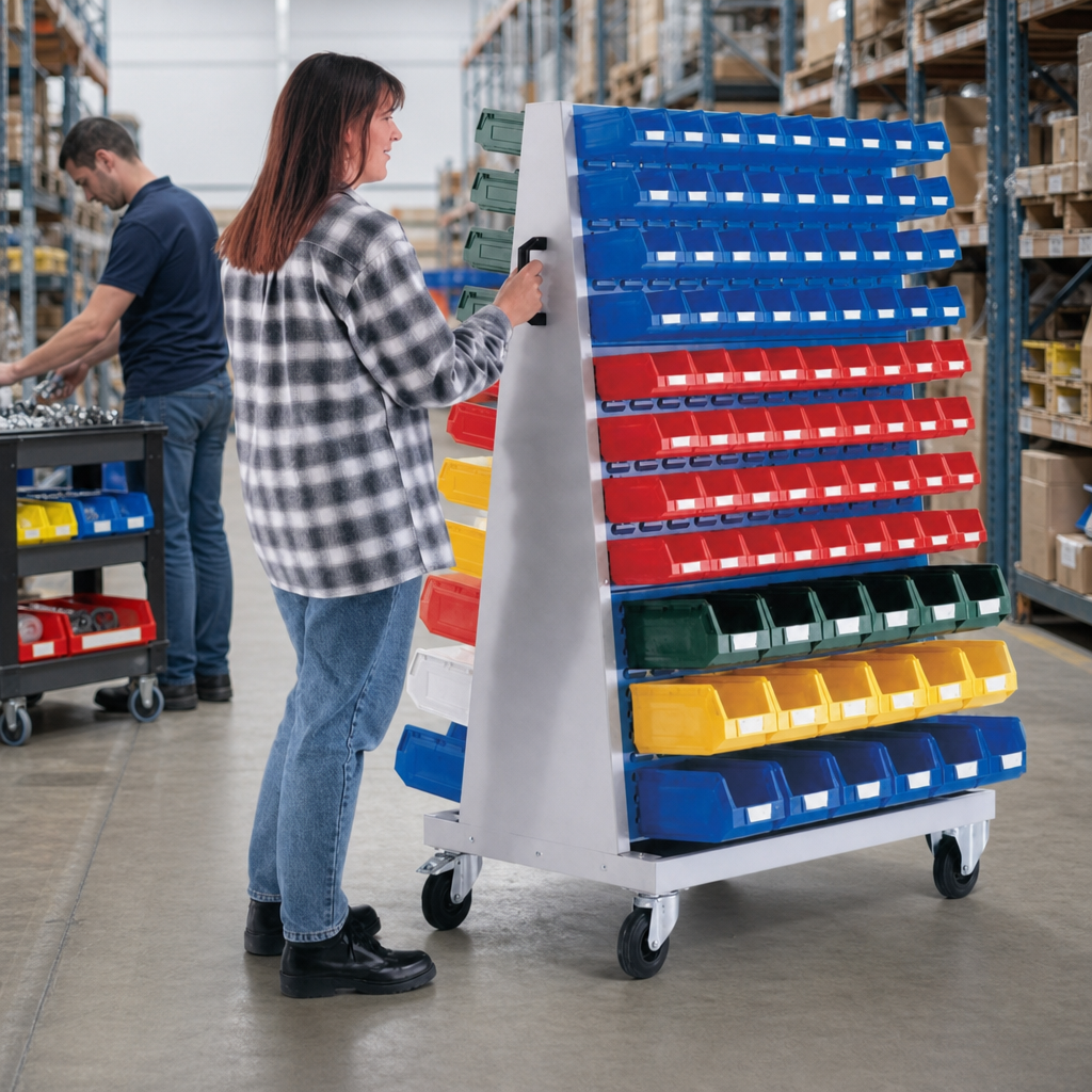 Heavy Duty Louvre Panel Trolley with Storage Bins