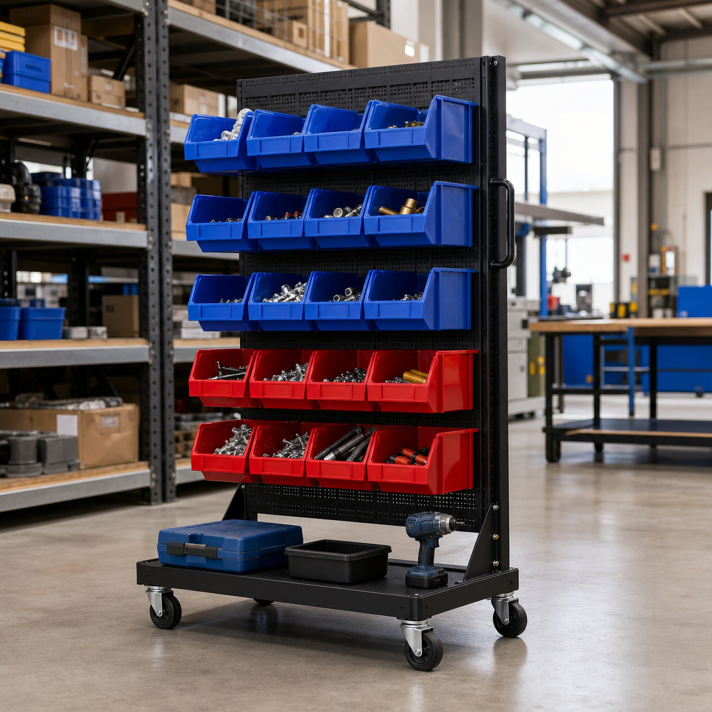 Heavy Duty Louvre Panel Trolley with Storage Bins