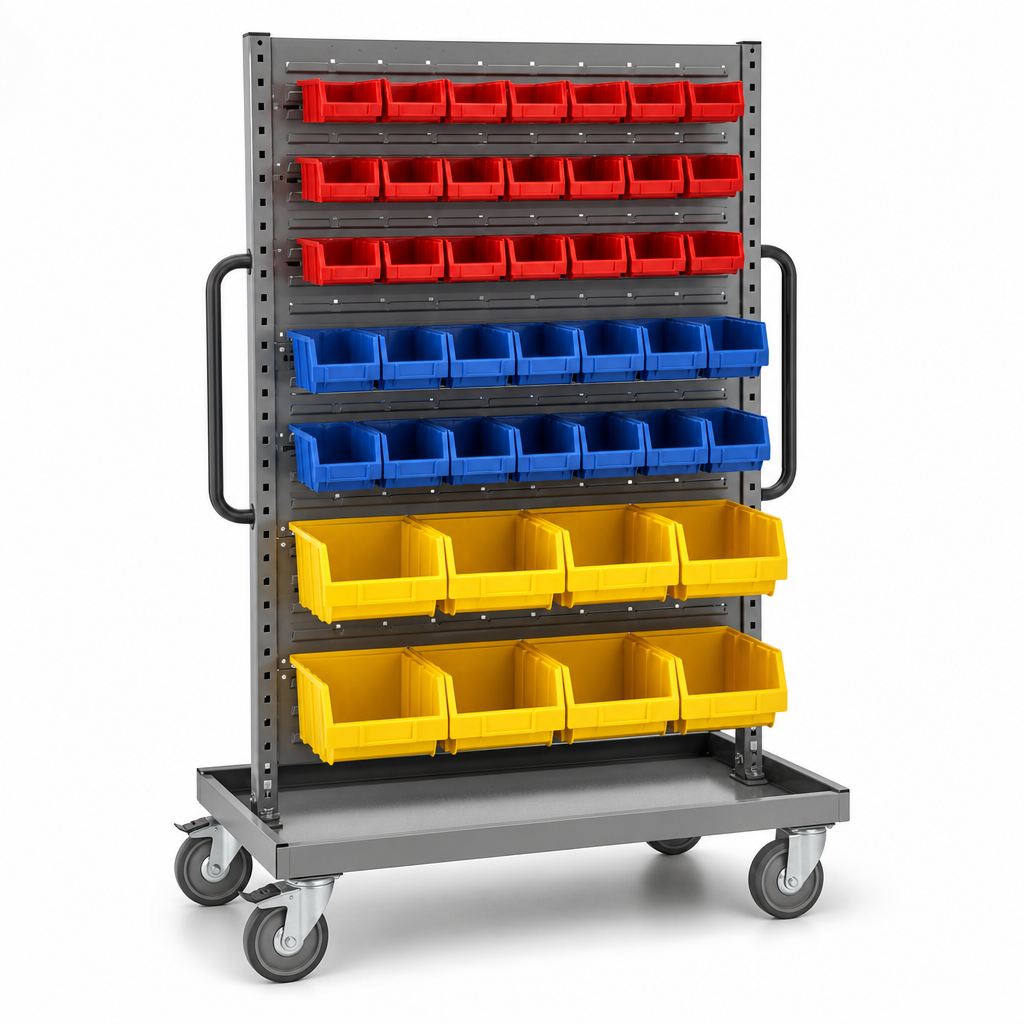 Heavy Duty Louvre Panel Trolley with Storage Bins