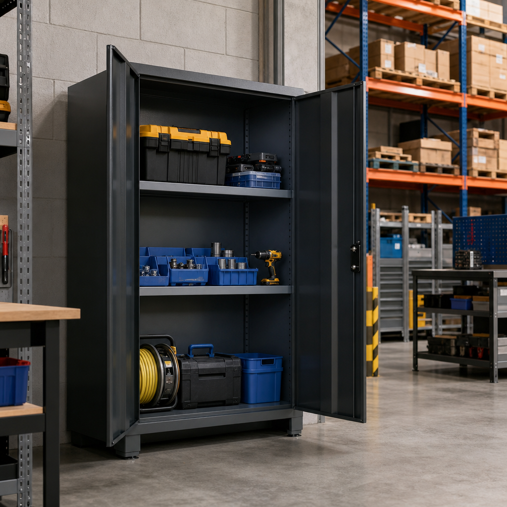 Heavy Duty Metal Tool Storage Cupboard with 2 Shelves