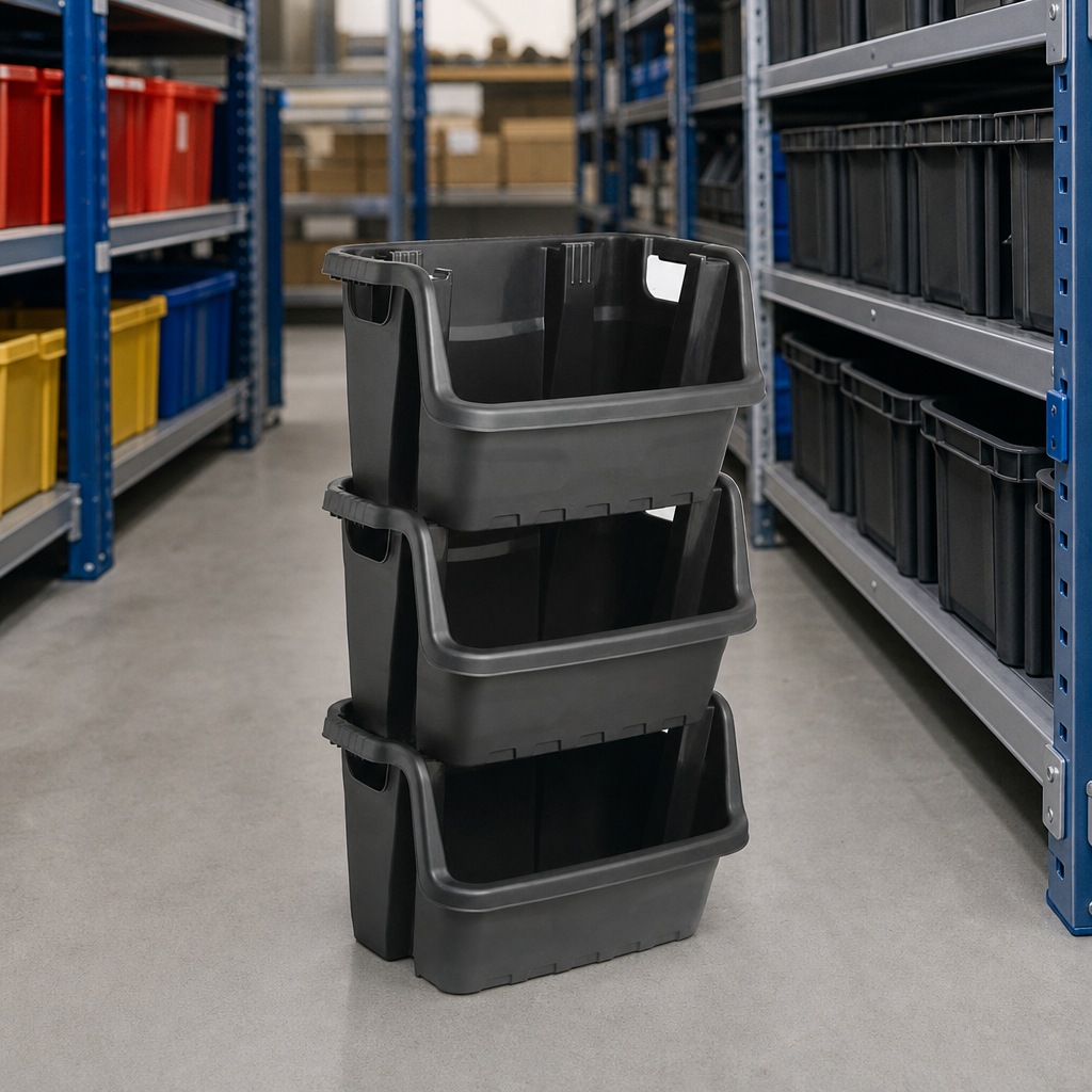 Heavy Duty Open Front Stacking Crates Pack of 4