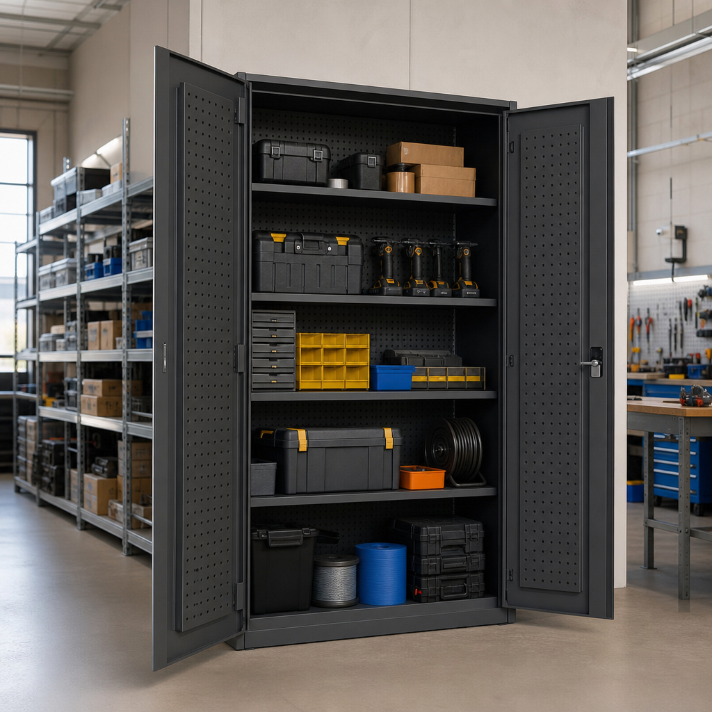 Heavy Duty Perforated Lined Metal Tool Cupboard 2000 x 1050mm