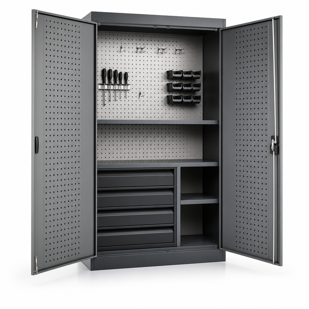 Heavy Duty Perforated Lined Metal Tool Cupboard 2000 x 1050mm