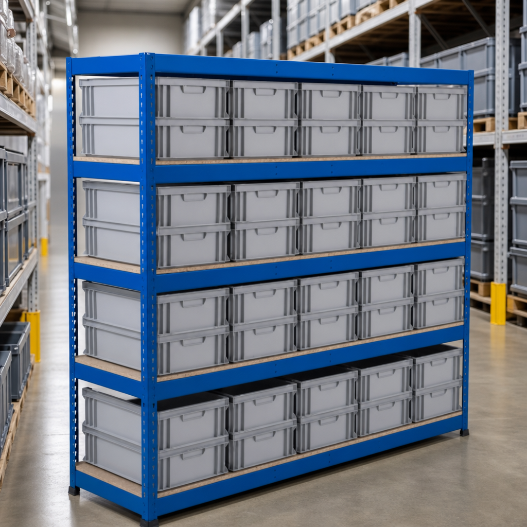 Heavy Duty Shelving with Solid Euro Containers 2134w x 610d