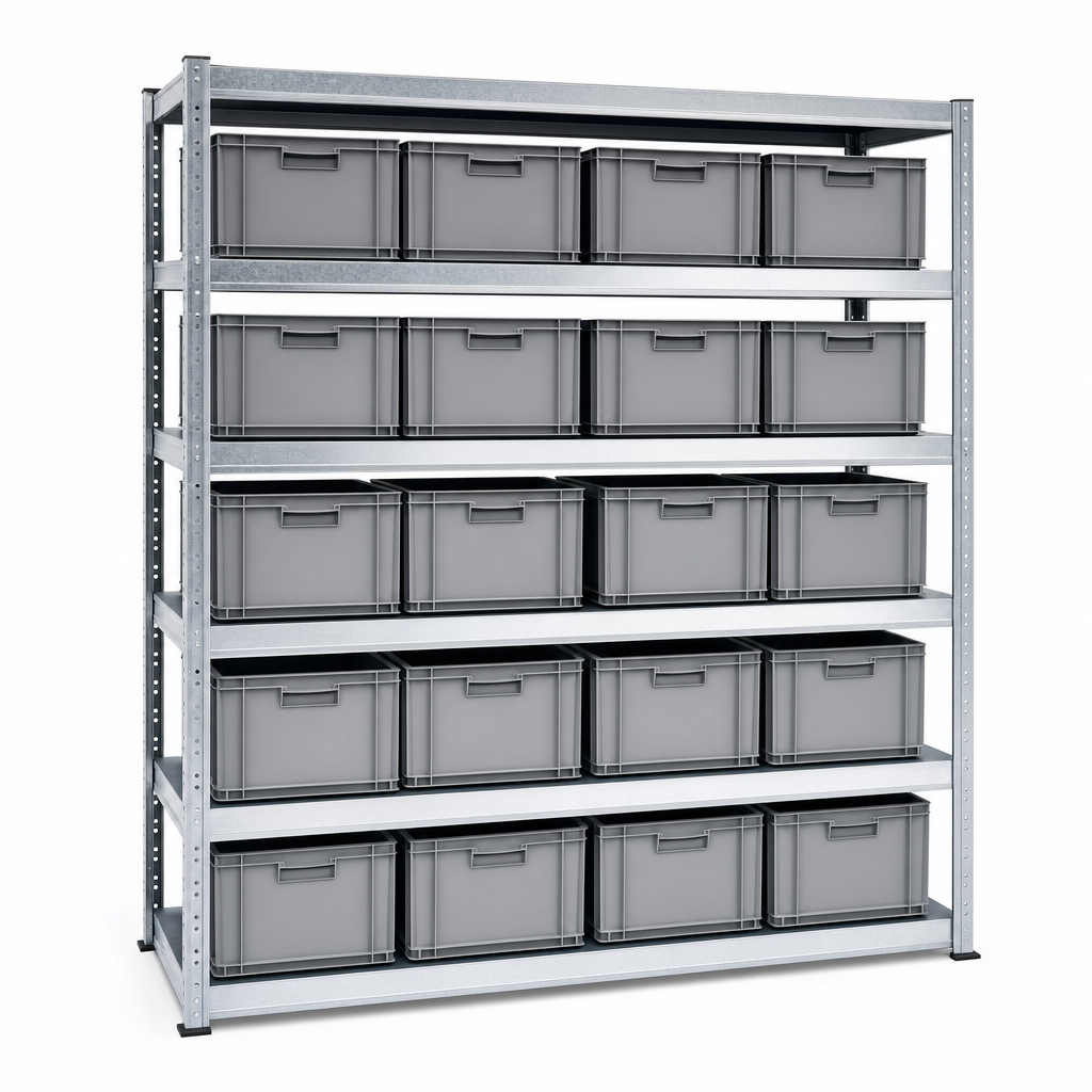 Heavy Duty Shelving with Solid Euro Containers 2134w x 610d