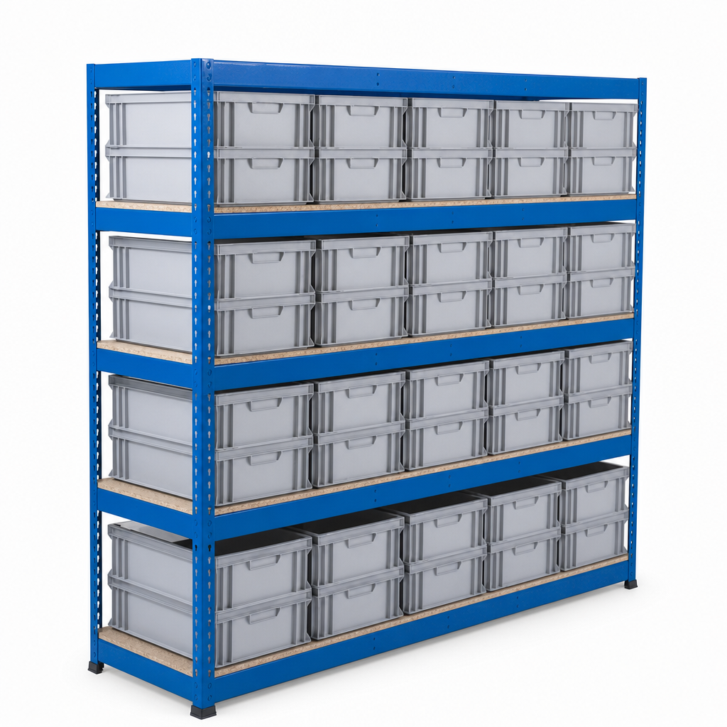 Heavy Duty Shelving with Solid Euro Containers 2134w x 610d