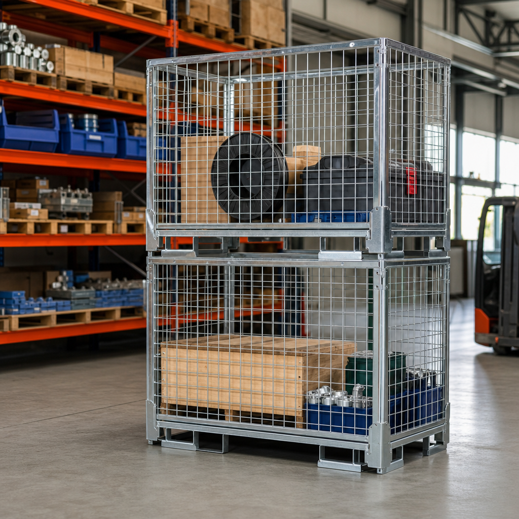 Heavy Duty Stackable Roll Cage Container 500kg Wire Mesh