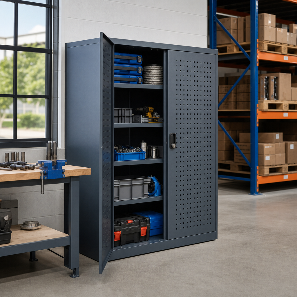 Heavy Duty Steel Cupboard with Perforated Storage Doors 1000x1300x650mm