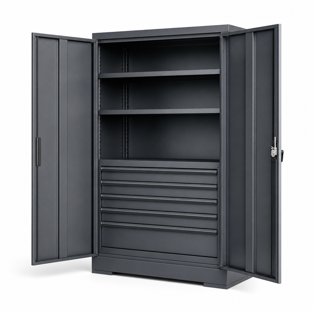 Heavy Duty Steel Tool Cupboard with Drawers and Shelves 2000x1300x650mm