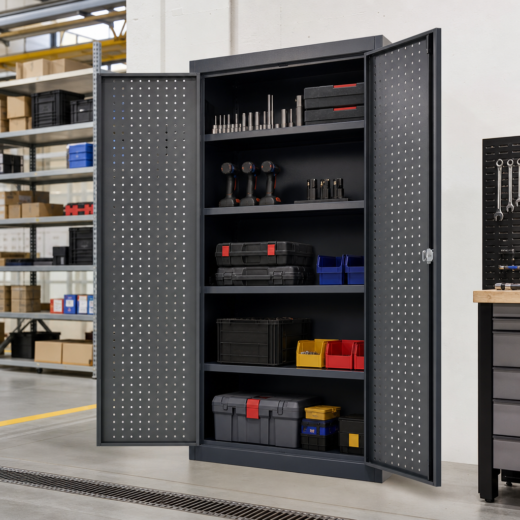 Heavy Duty Steel Tool Cupboard with Perforated Doors