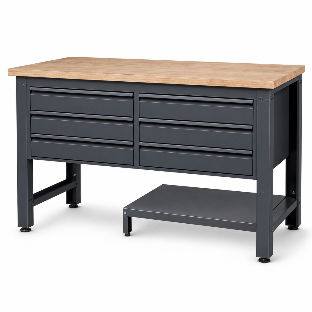 Heavy Duty Steel Workbench with 6 Drawers and Half Shelf