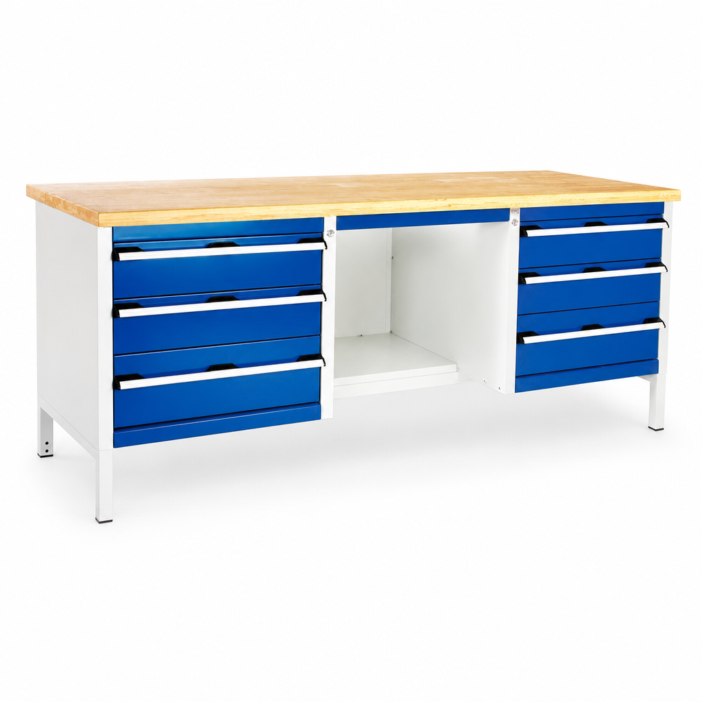 Heavy Duty Steel Workbench with 6 Drawers and Half Shelf