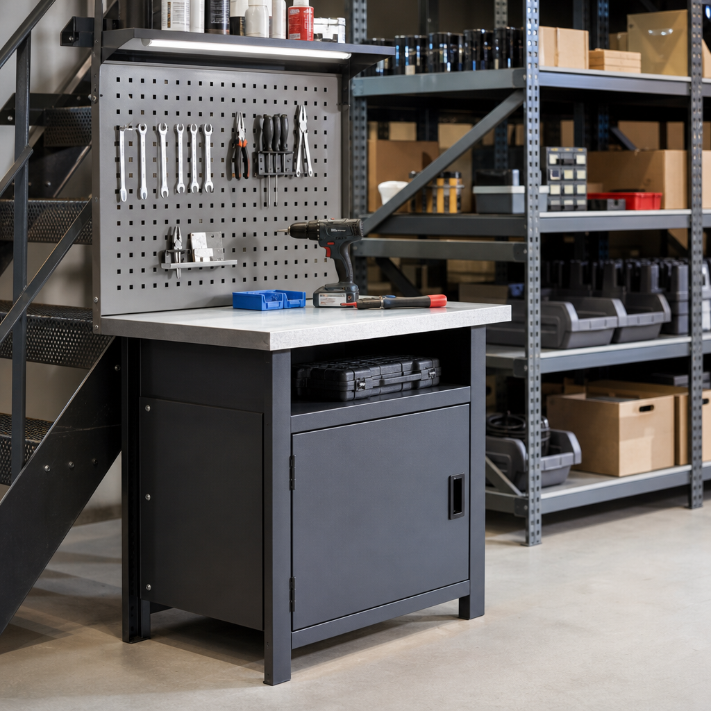 Heavy Duty Steel Workbench with Cupboard 910x1000x600mm