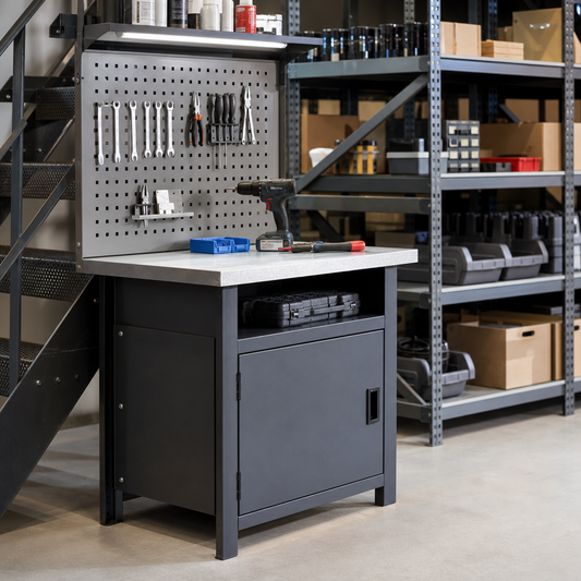 Heavy Duty Steel Workbench with Cupboard 910x1000x600mm