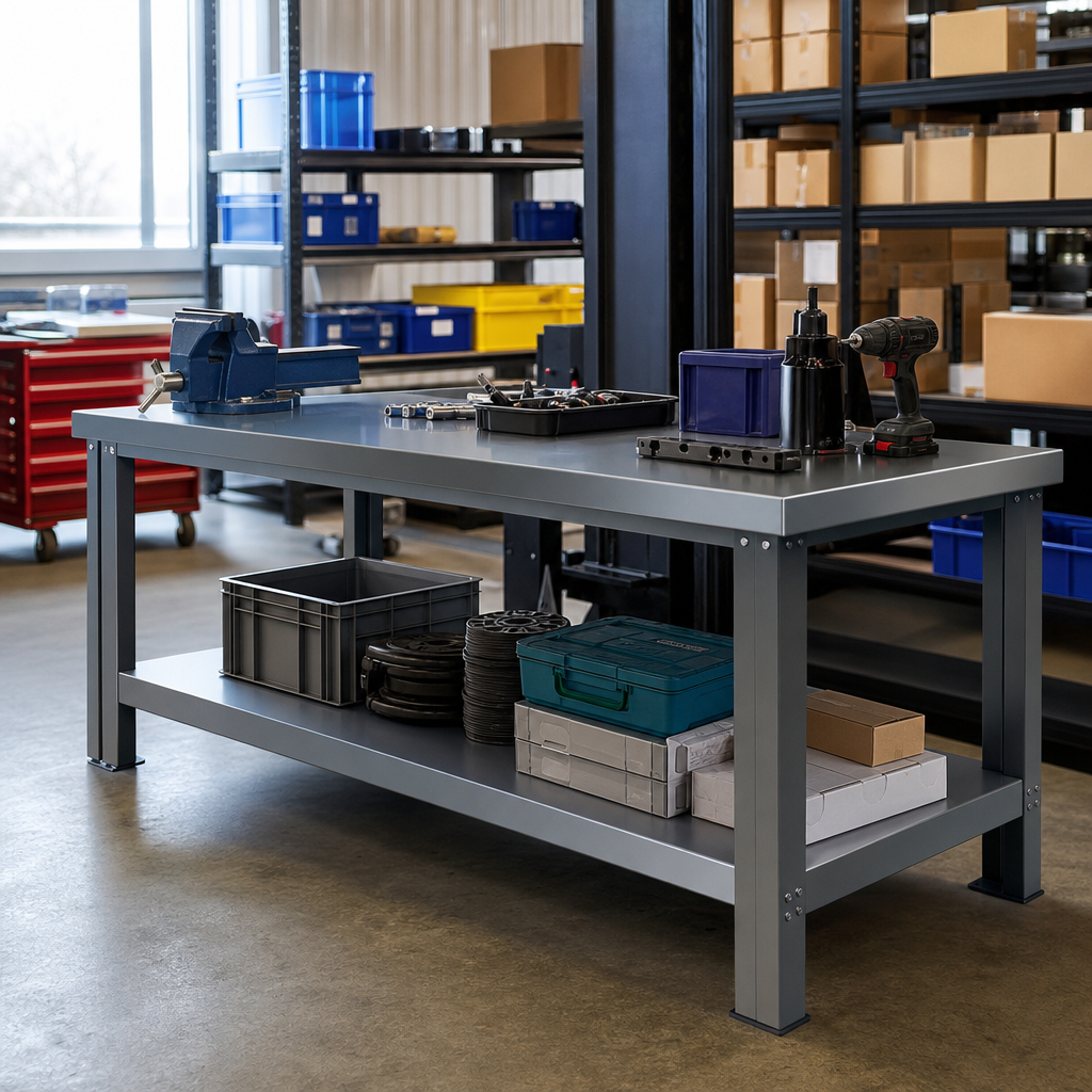 Heavy Duty Steel Workbench with Full Lower Shelf