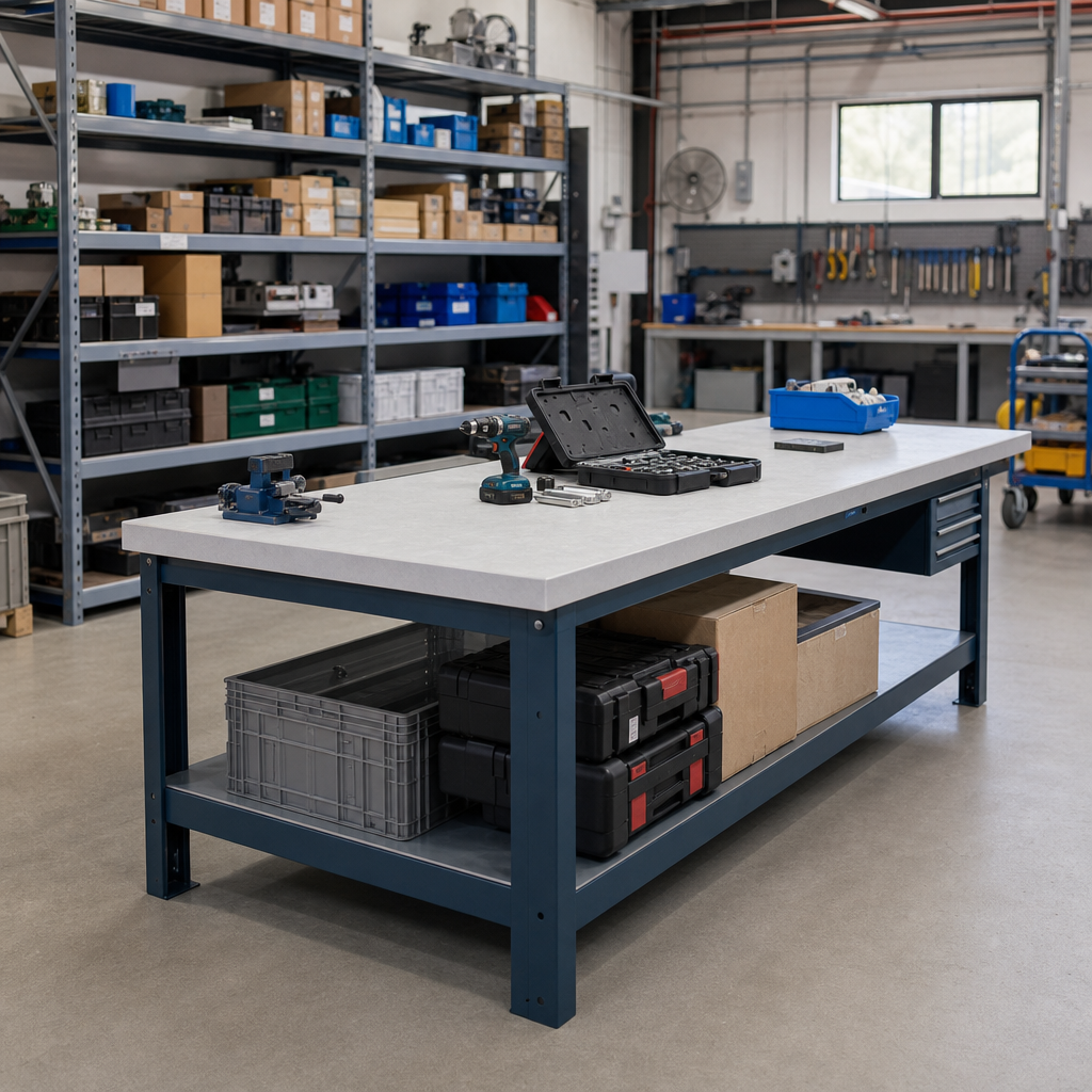 Heavy Duty Steel Workbench with Lino Worktop 2000 x 840mm
