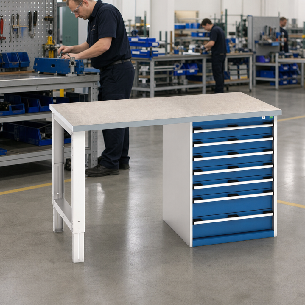 Heavy Duty Steel Workbench with Lino Worktop and Drawers