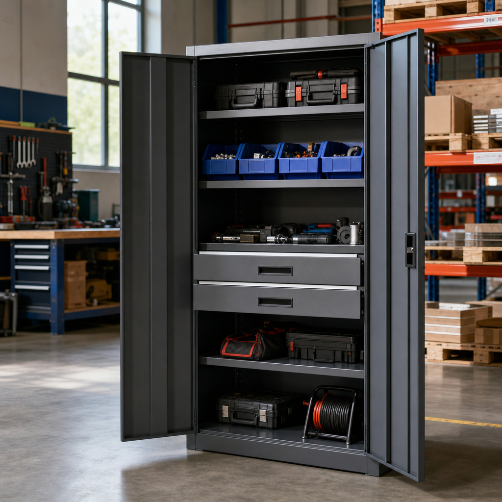 Heavy Duty Tool Cupboard with 2 Drawers and 3 Shelves 2000x1300x650mm