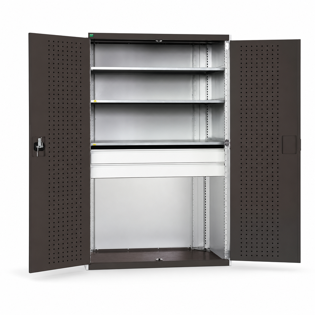 Heavy Duty Tool Cupboard with 2 Drawers and 3 Shelves 2000x1300x650mm