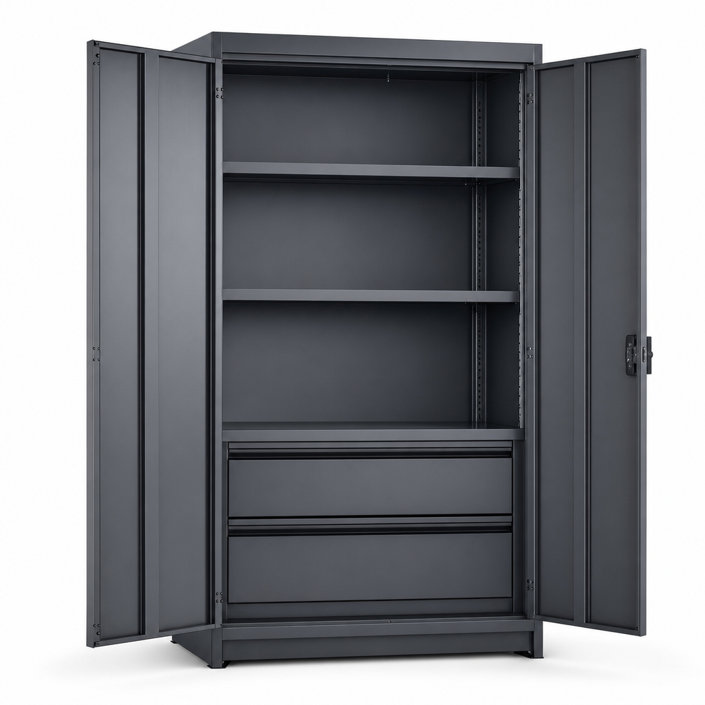 Heavy Duty Tool Cupboard with 2 Drawers and 3 Shelves 2000x1300x650mm