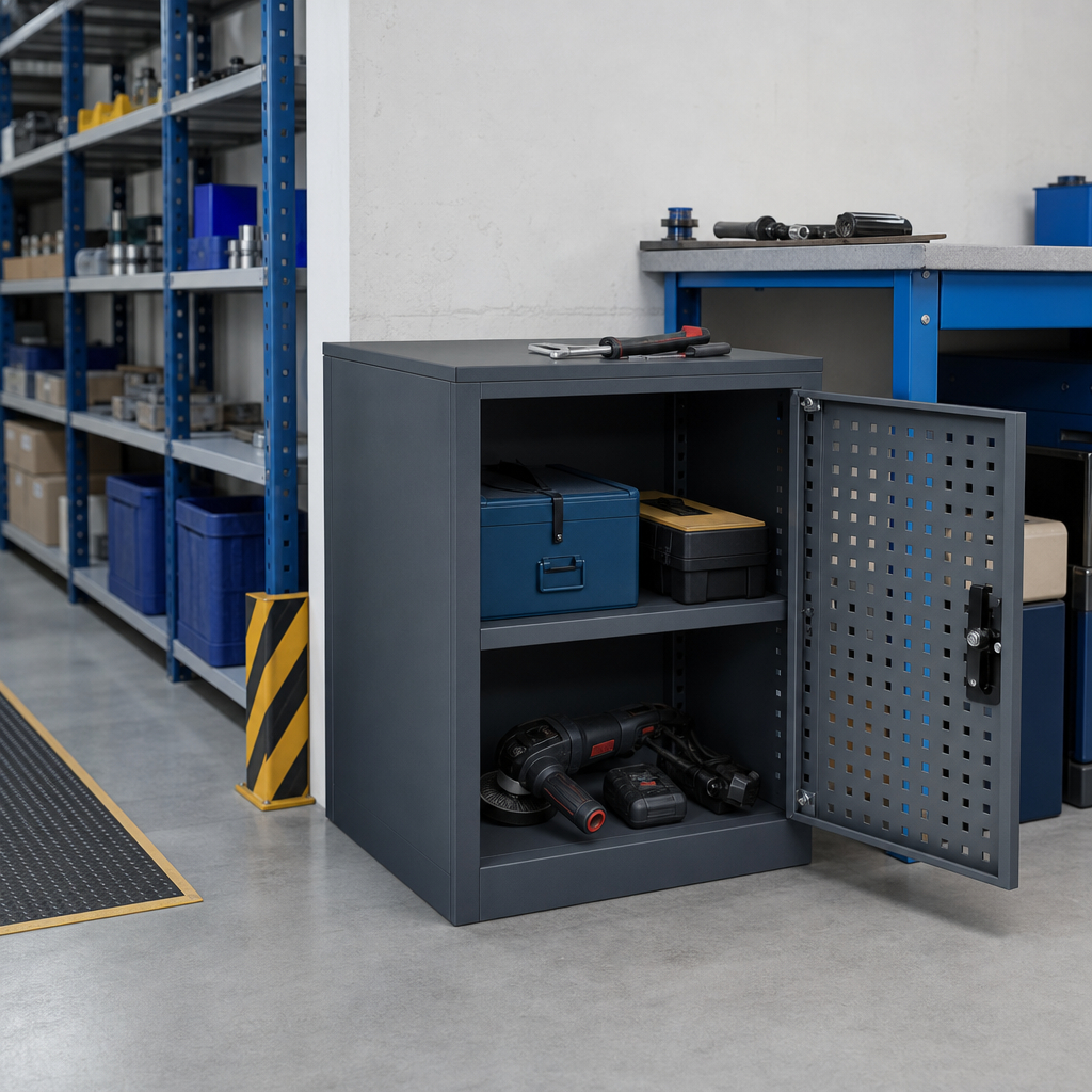 Heavy Duty Tool Cupboard with Perforated Storage Door 600x650x750mm