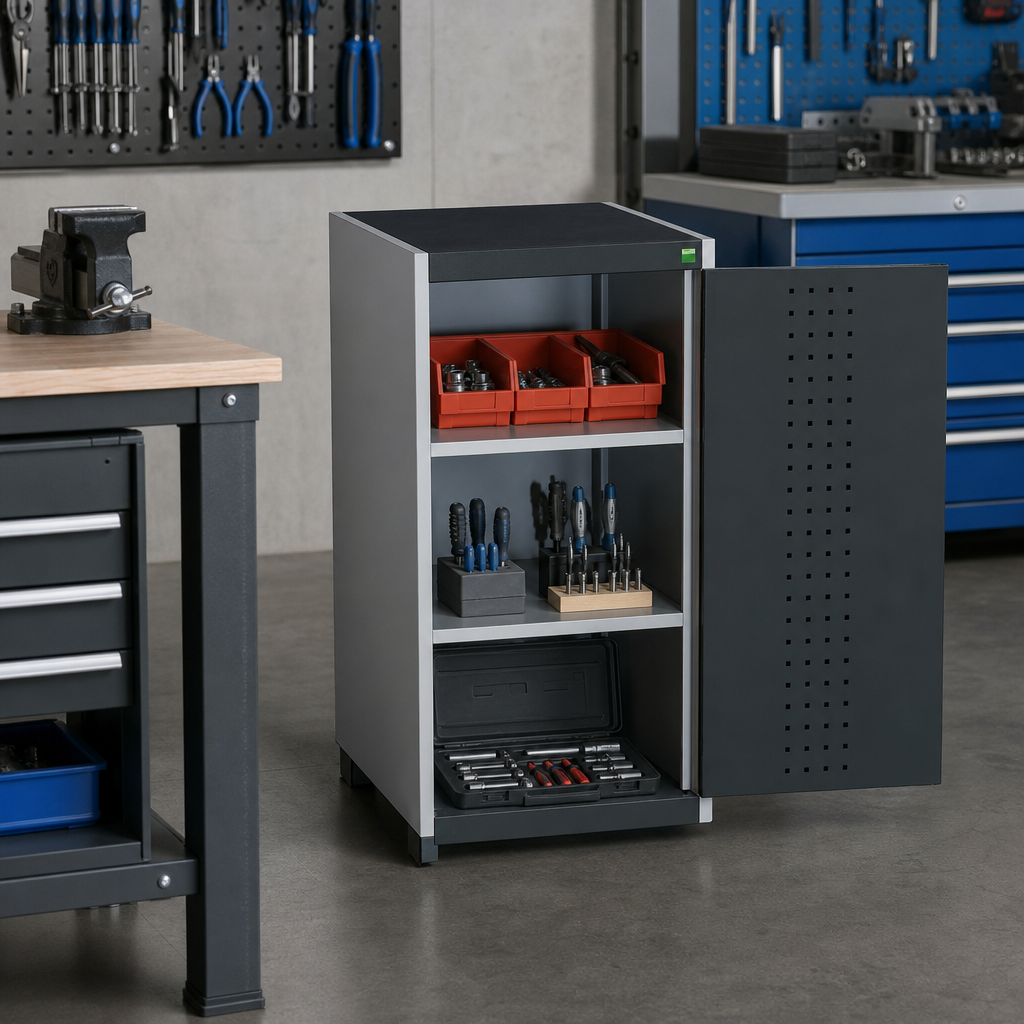 Heavy Duty Tool Cupboard with Perforated Storage Doors 525x525mm