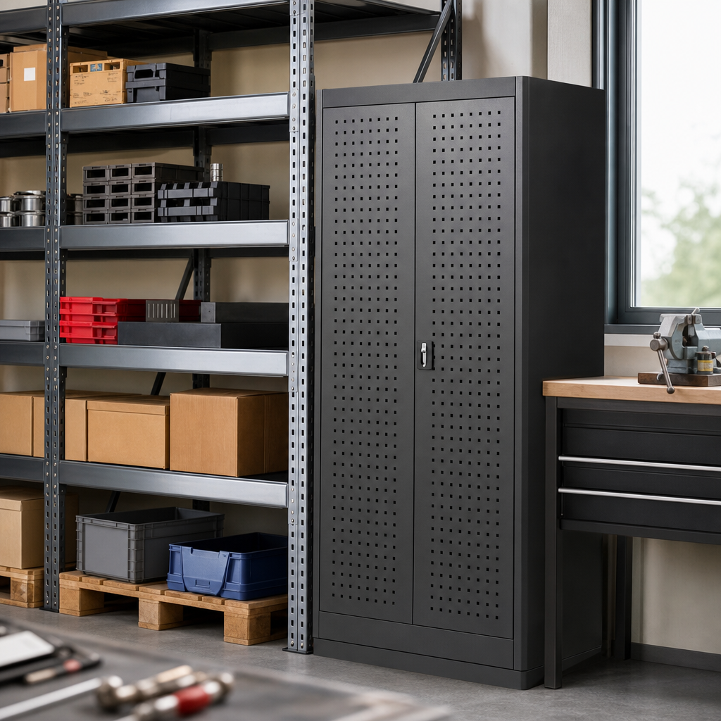 Heavy Duty Tool Cupboard with Perforated Storage Doors 525x525mm