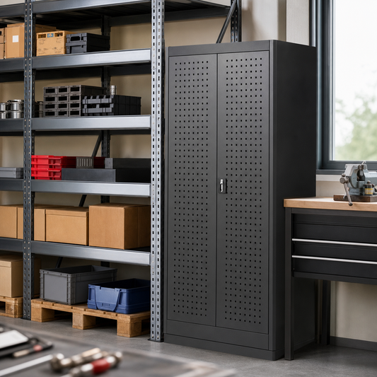Heavy Duty Tool Cupboard with Perforated Storage Doors 525x525mm