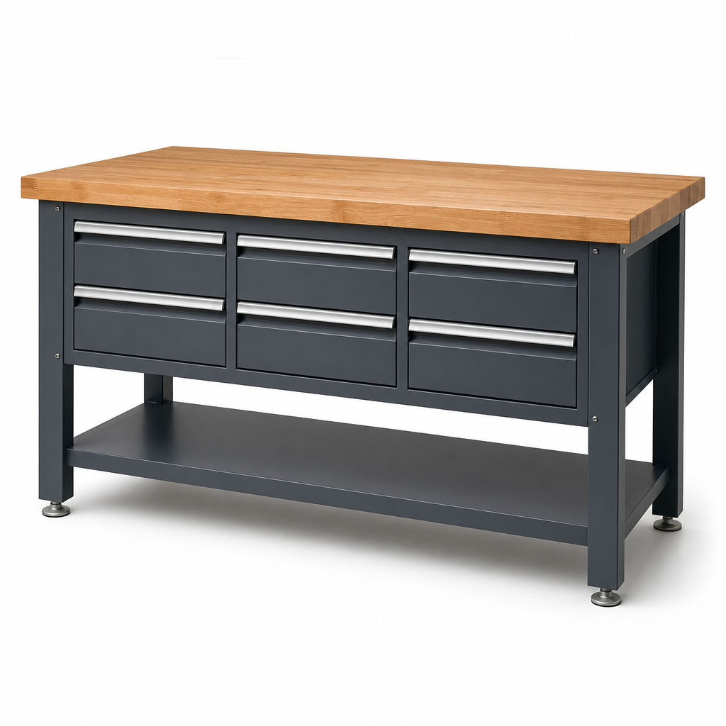 Heavy Duty Wood Top Workbench with 6 Drawers 840x1500x750mm