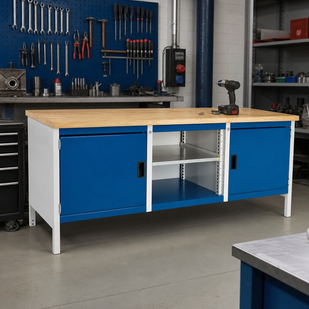 Heavy Duty Workbench with 2 Cabinets and MPX Top 840x2000x750mm
