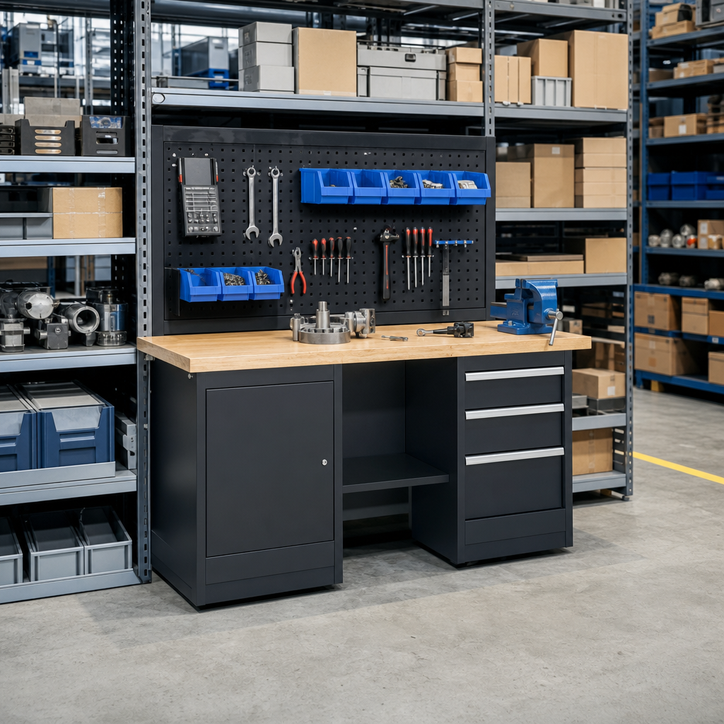 Heavy Duty Workbench with 3 Drawers and 1 Cupboard