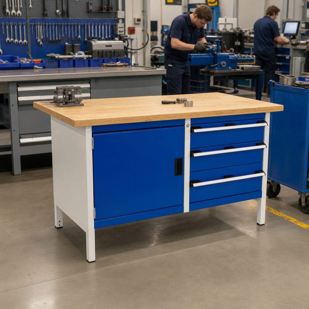 Heavy Duty Workbench with 3 Drawers and 1 Cupboard