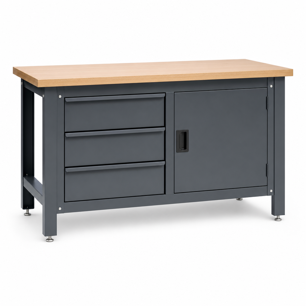 Heavy Duty Workbench with 3 Drawers and 1 Cupboard
