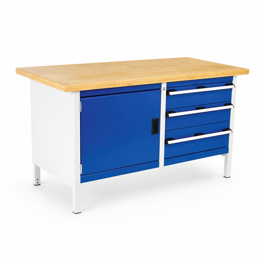 Heavy Duty Workbench with 3 Drawers and 1 Cupboard