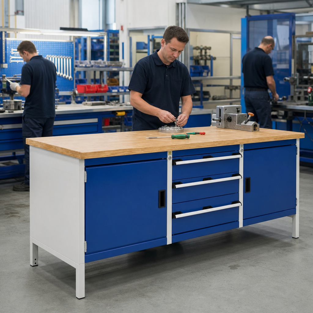 Heavy Duty Workbench with 3 Drawers and 2 Cupboards
