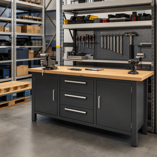 Heavy Duty Workbench with 3 Drawers and 2 Cupboards