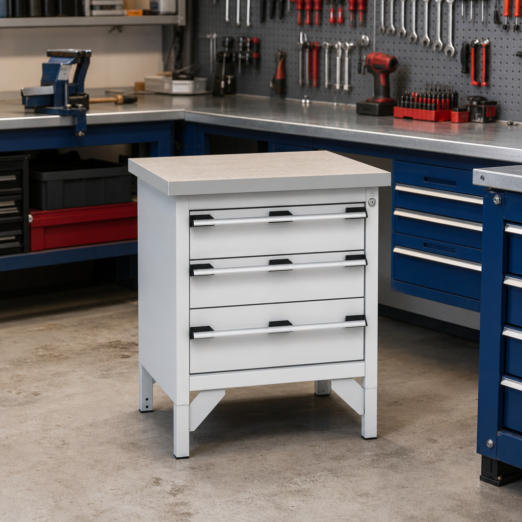 Heavy Duty Workbench with 3 Drawers and Lino Top 840x750x750mm
