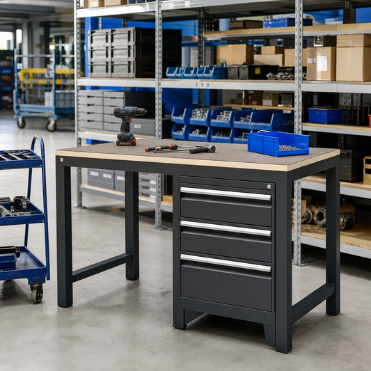 Heavy Duty Workbench with 3 Drawers and Lino Top 840x750x750mm