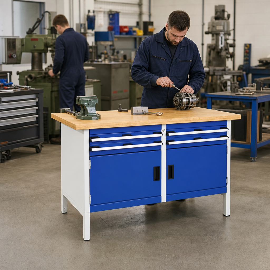 Heavy Duty Workbench with 4 Drawers and 2 Cupboards