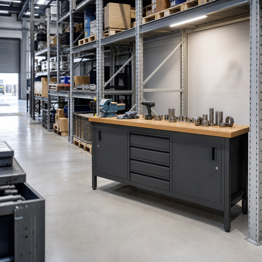 Heavy Duty Workbench with 4 Drawers and 2 Cupboards