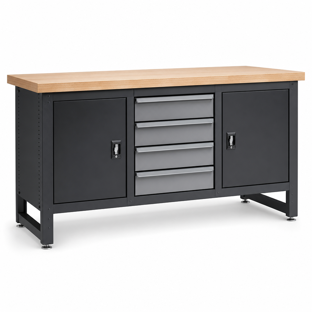 Heavy Duty Workbench with 4 Drawers and 2 Cupboards