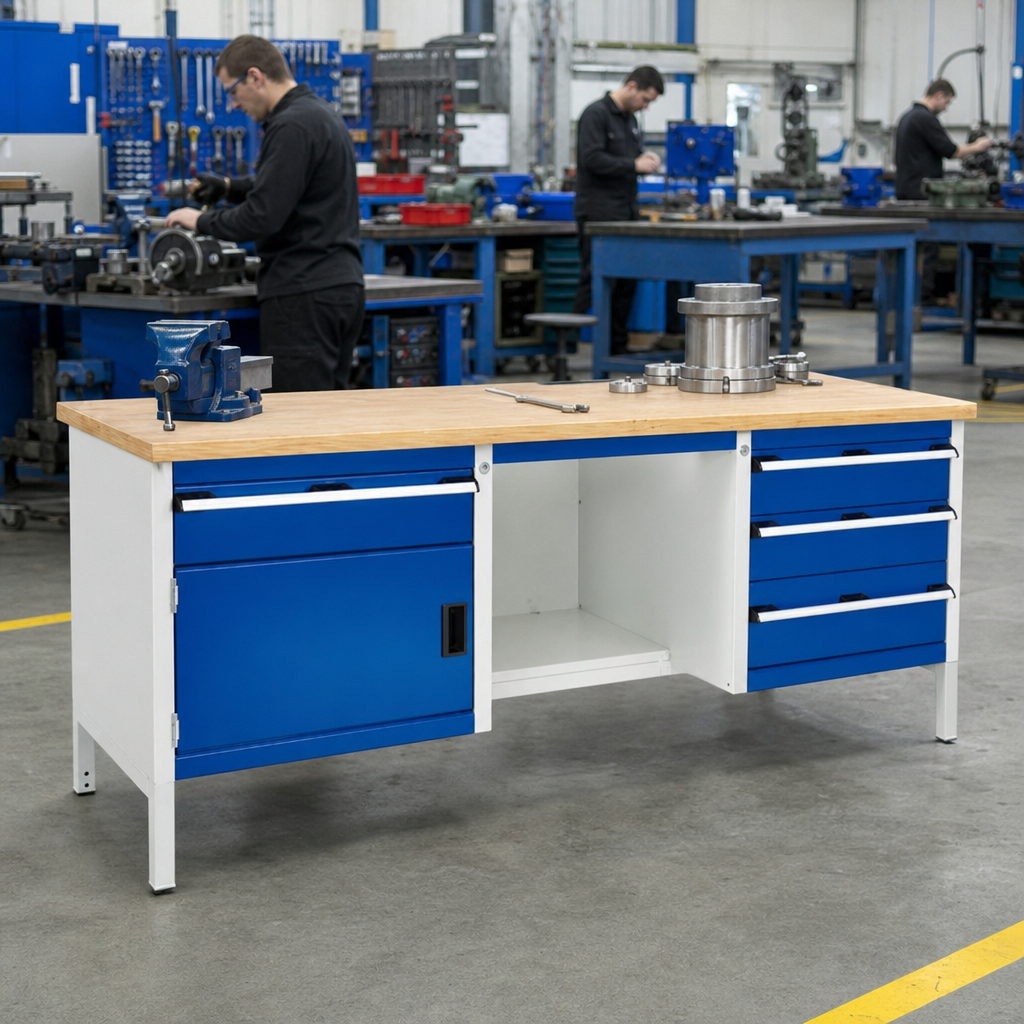 Heavy Duty Workbench with 4 Drawers and Cupboard