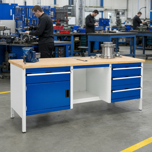 Heavy Duty Workbench with 4 Drawers and Cupboard