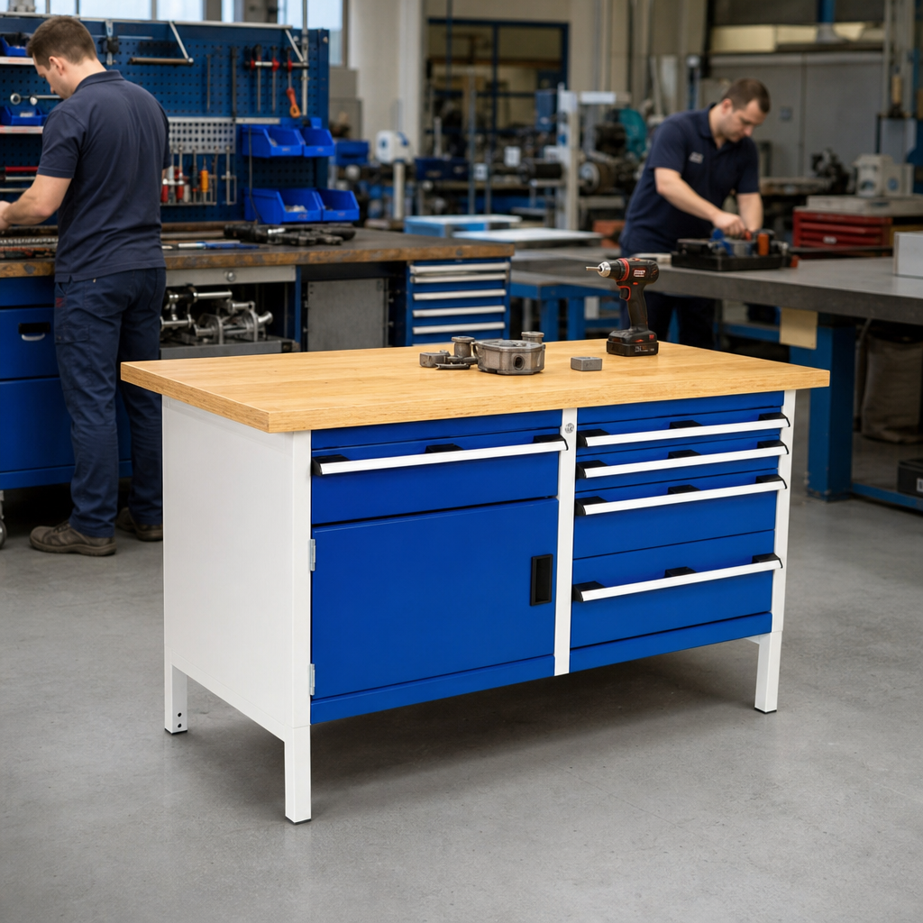 Heavy Duty Workbench with 5 Drawers and 1 Cupboard