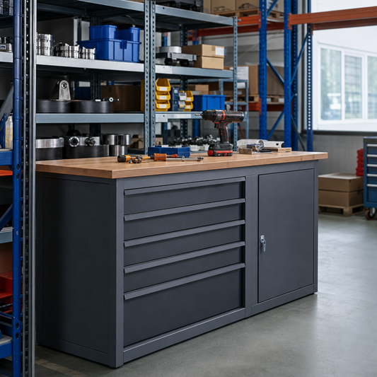 Heavy Duty Workbench with 5 Drawers and 1 Cupboard