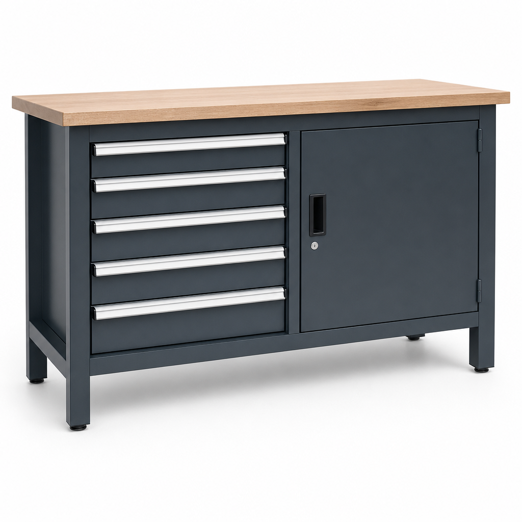 Heavy Duty Workbench with 5 Drawers and 1 Cupboard
