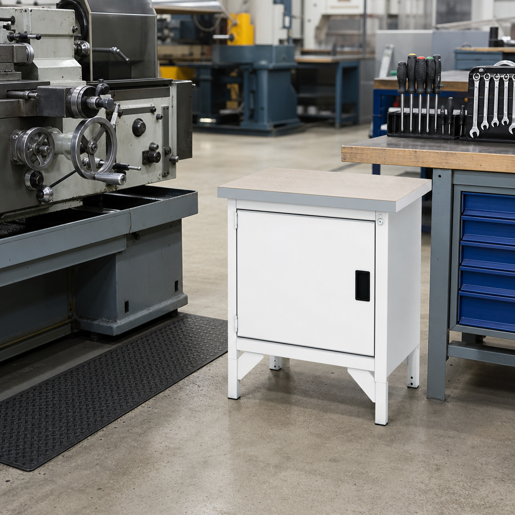 Heavy Duty Workbench with Cupboard and Lino Top 840 x 750 x 750mm