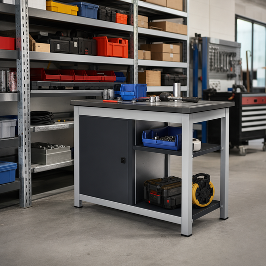 Heavy Duty Workbench with Cupboard and Lino Top 840 x 750 x 750mm
