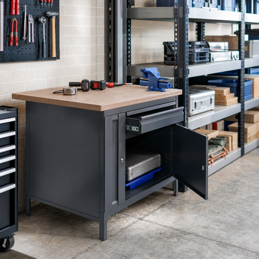 Heavy Duty Workbench with Cupboard, Drawer and MPX Top 840x750mm